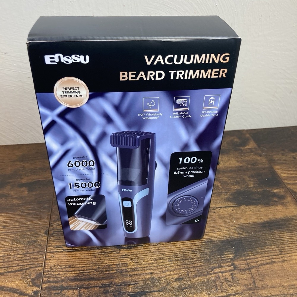 ENSSU Beard Trimmer w/Vacuum - BLUE - Rechargeable - Cordless - NEW IN‎ BOX